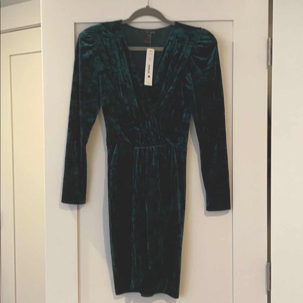 AQUA Emerald Velvet Faux Wrap Cocktail Dress